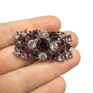 Vintage Jewelry Purple Rectangle Rhinestone Cluster Brooch Pin